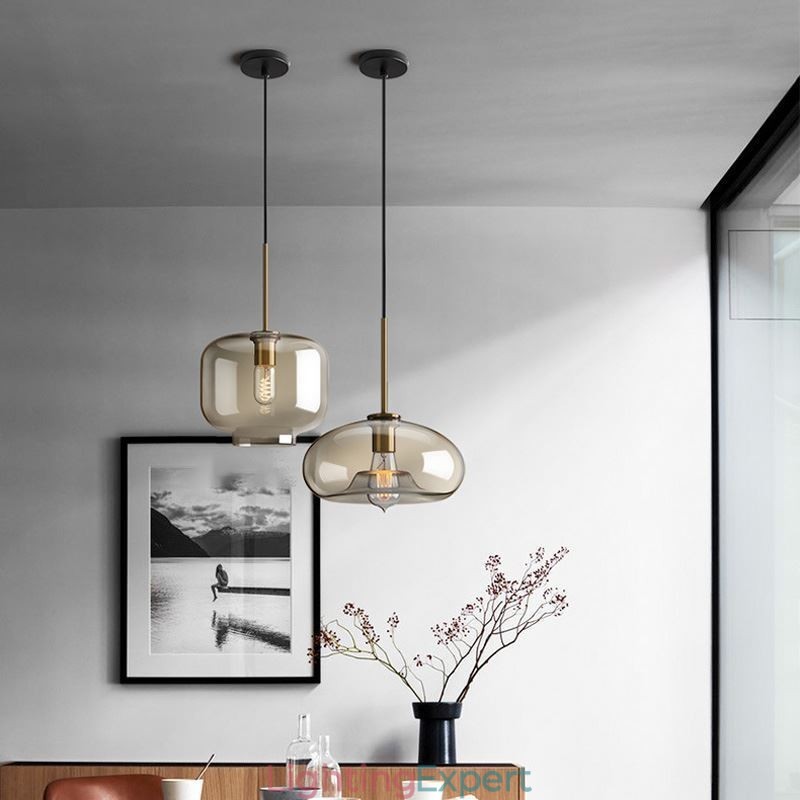 Glass Pendant Light Minimalist Cognac Color Decorative Glass Light Fixture