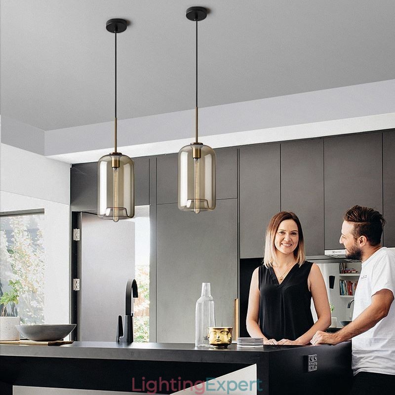 Glass Pendant Light Minimalist Cognac Color Decorative Glass Light Fixture