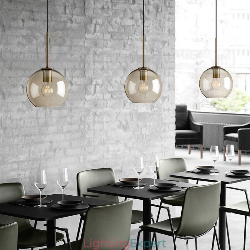 Glass Pendant Light Minimalist Cognac Color Decorative Glass Light Fixture