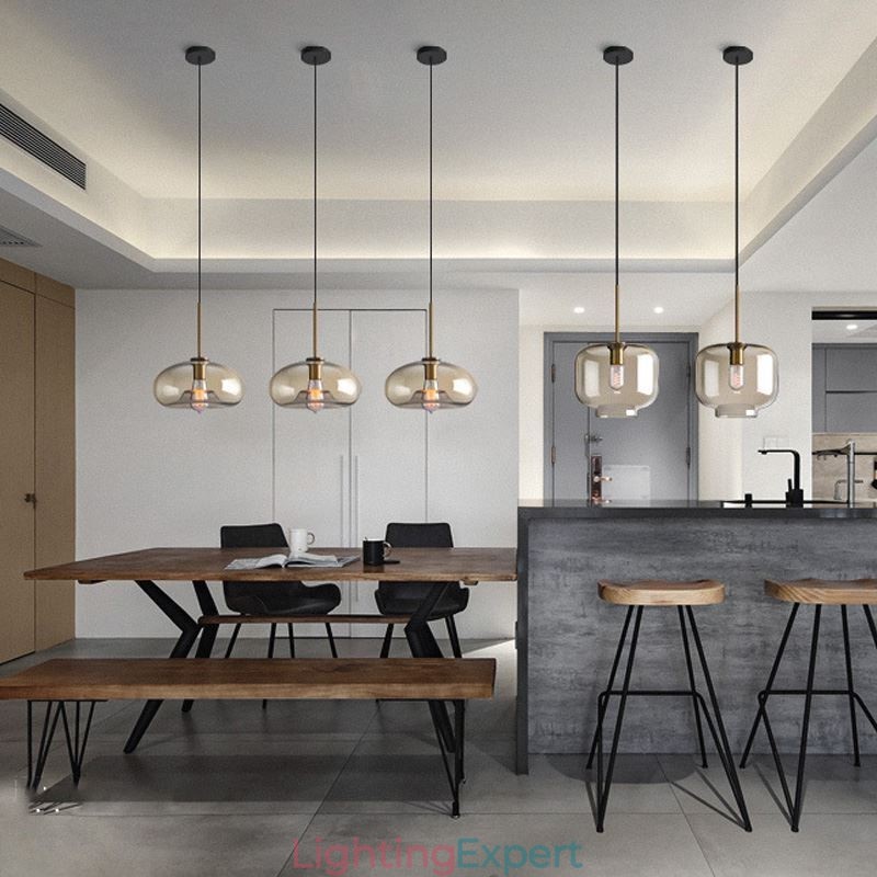 Glass Pendant Light Minimalist Cognac Color Decorative Glass Light Fixture