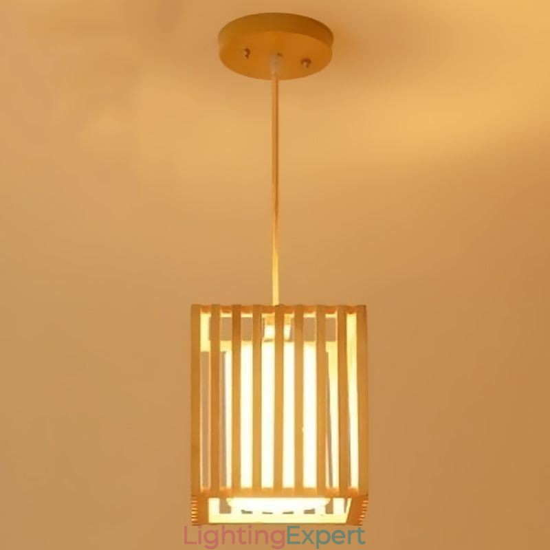 Minimalist Wood Cage Pendant Light
