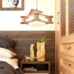 Nordic Style Oak Pendant Lamp with Frosted Glass Lamp Shade Cafe
