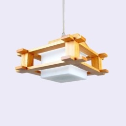 Nordic Style Oak Pendant Lamp with Frosted Glass Lamp Shade Cafe