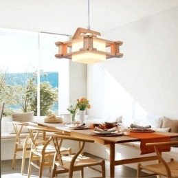 Nordic Style Oak Pendant Lamp with Frosted Glass Lamp Shade Cafe