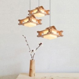 Nordic Style Oak Pendant Lamp with Frosted Glass Lamp Shade Cafe