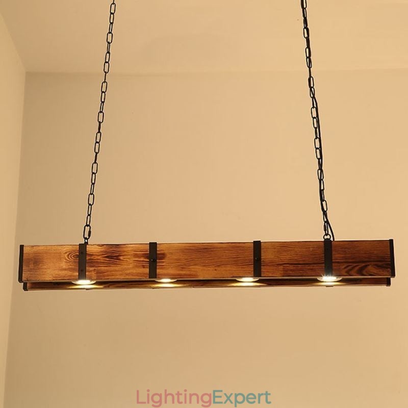 Industrial Style Pendant Light Rectangle Wood Ceiling Light Island