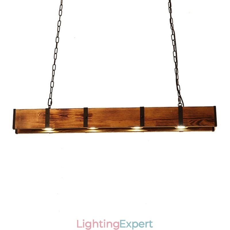 Industrial Style Pendant Light Rectangle Wood Ceiling Light Island