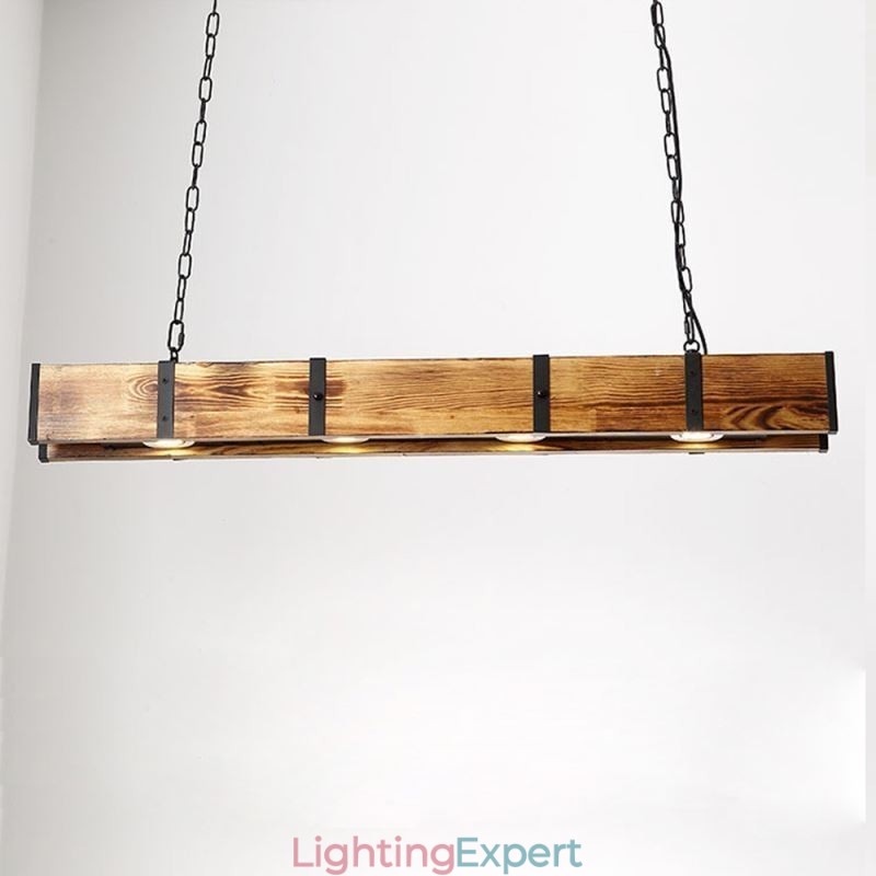 Industrial Style Pendant Light Rectangle Wood Ceiling Light Island