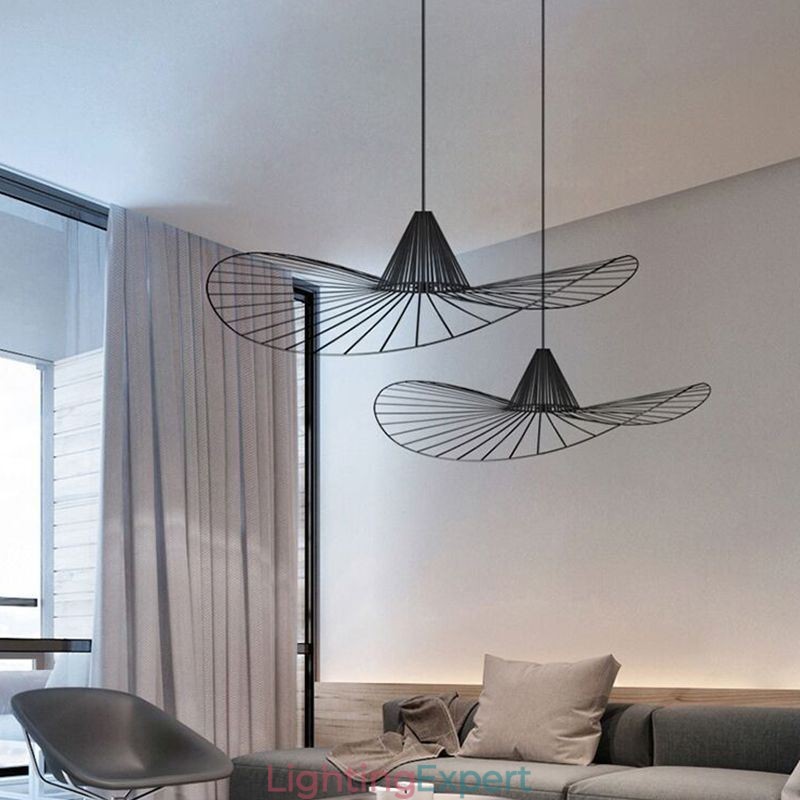 Iron Pendant Light Simple Straw Hat Lamp 1 Light