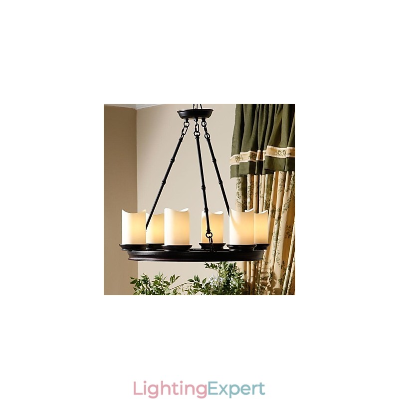 Vintage Chandelier 6 Lights Steel and Glass