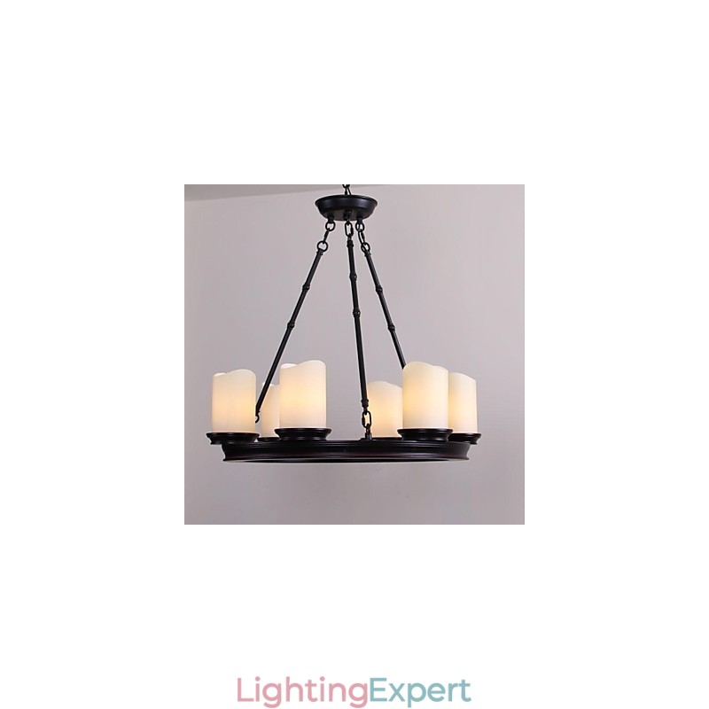 Vintage Chandelier 6 Lights Steel and Glass