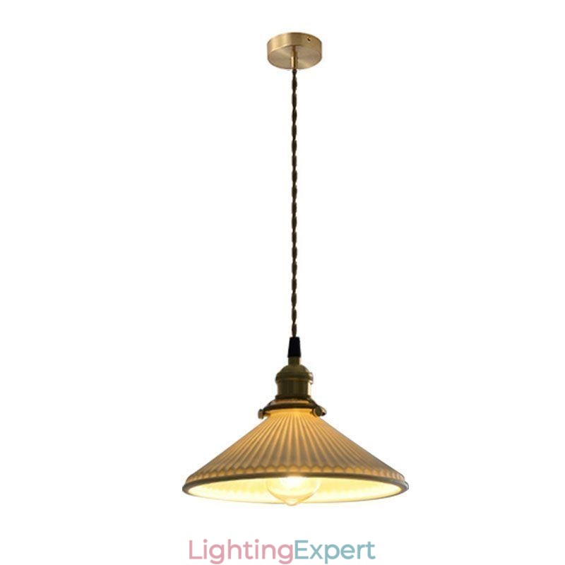 Japanese Style Ceramics Pendant Light Retro Pleated Pendant Lamp
