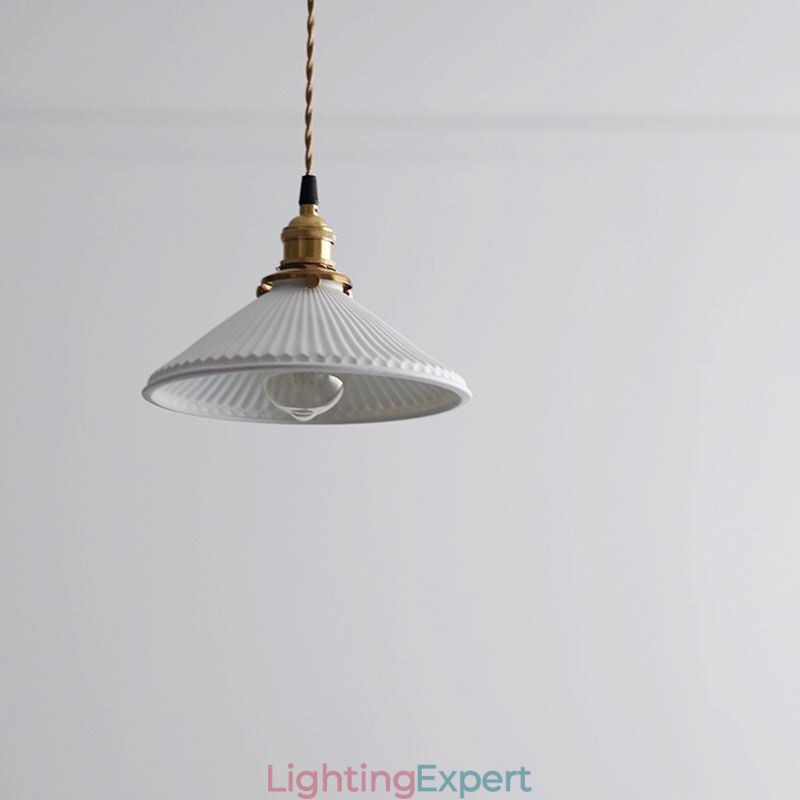 Japanese Style Ceramics Pendant Light Retro Pleated Pendant Lamp