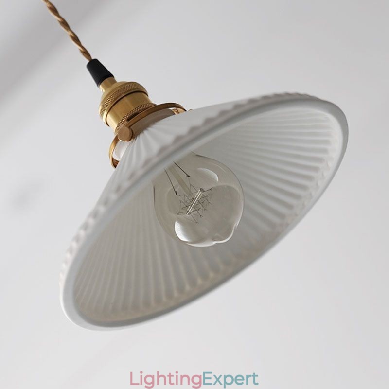 Japanese Style Ceramics Pendant Light Retro Pleated Pendant Lamp