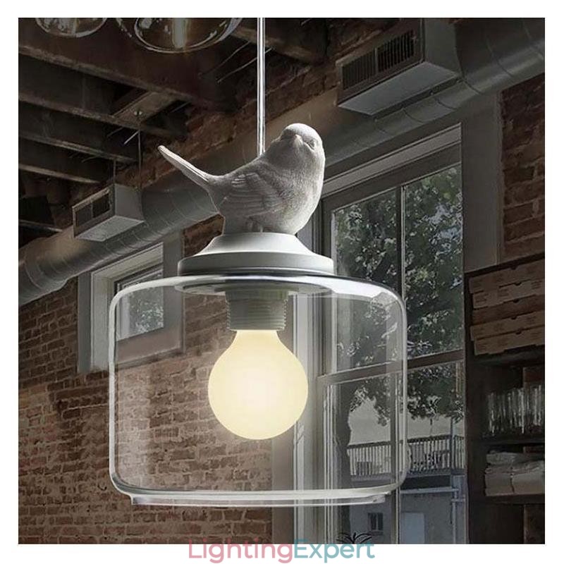 Retro Style Glass Pendant Light Little Bird Decorative Lighting