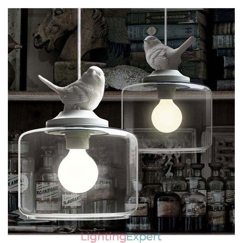 Retro Style Glass Pendant Light Little Bird Decorative Lighting