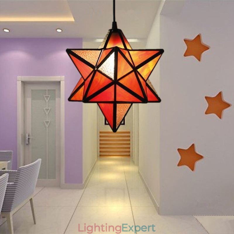 European Stained Glass Pendant Light Creative Star Pendant Lamp