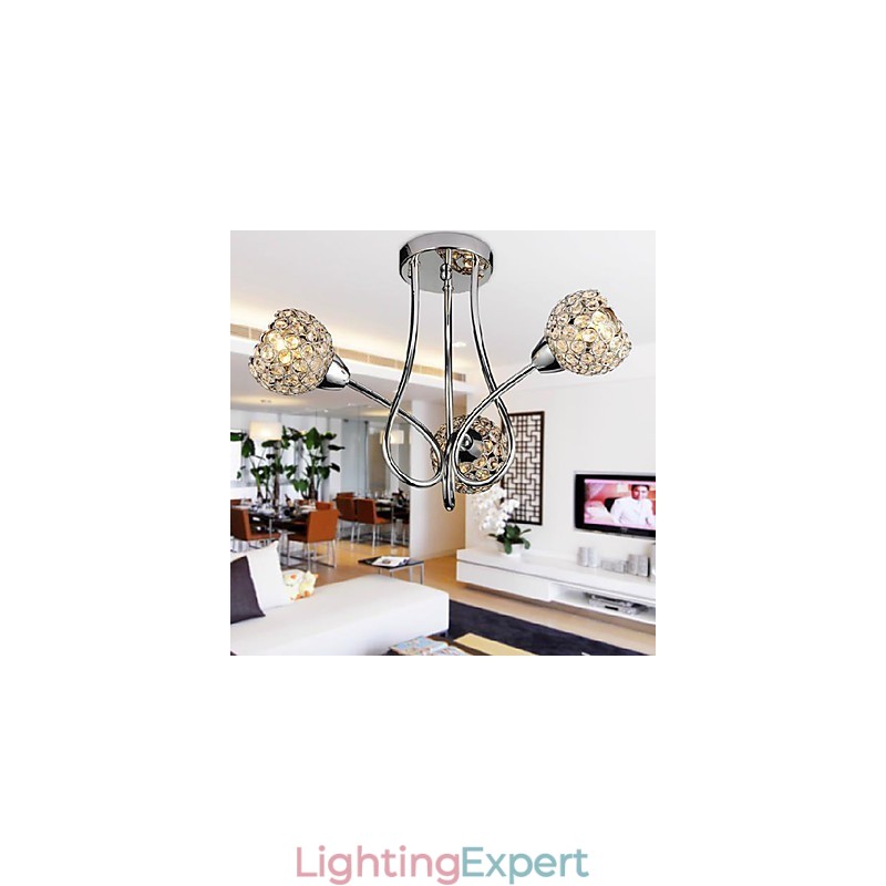 Modern Shining 3 Light Flush Mount In Crystal Design