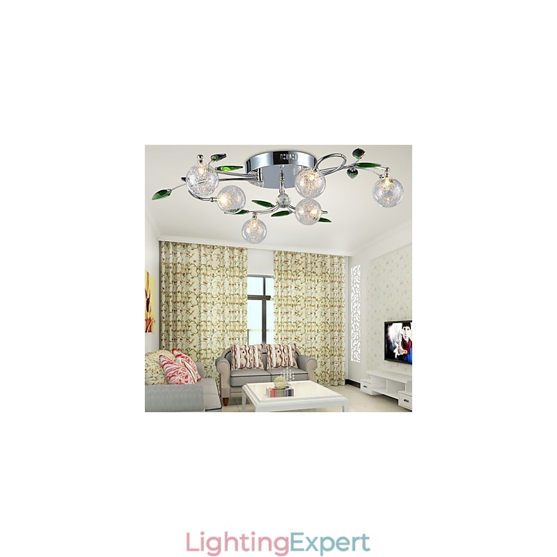 Chandelier 6 Light Country Aluminum Glass Chrome