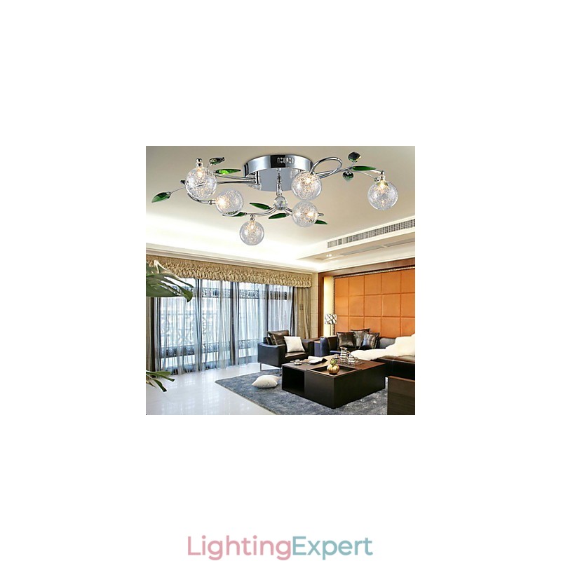 Chandelier 6 Light Country Aluminum Glass Chrome