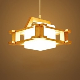 Nordic Style Oak Pendant Lamp with Frosted Glass Lamp Shade Cafe