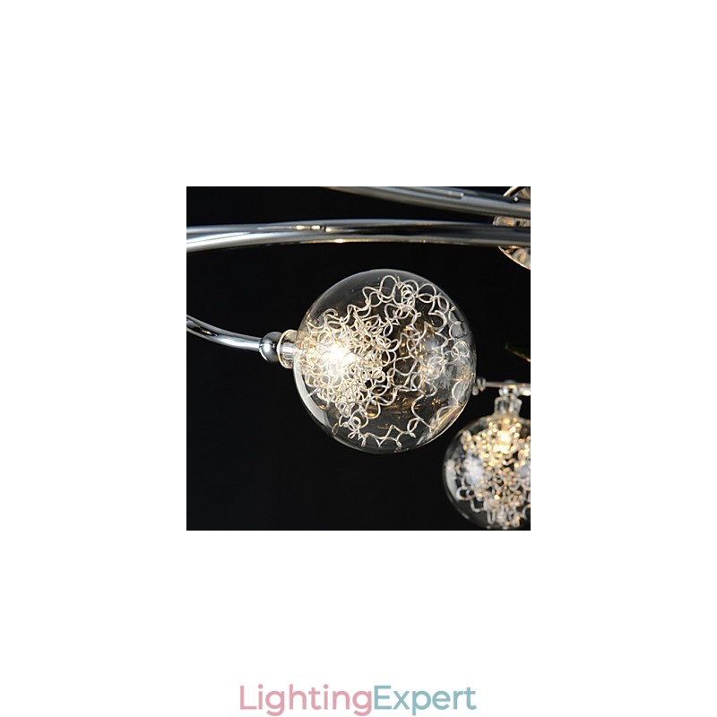 Chandelier 6 Light Country Aluminum Glass Chrome