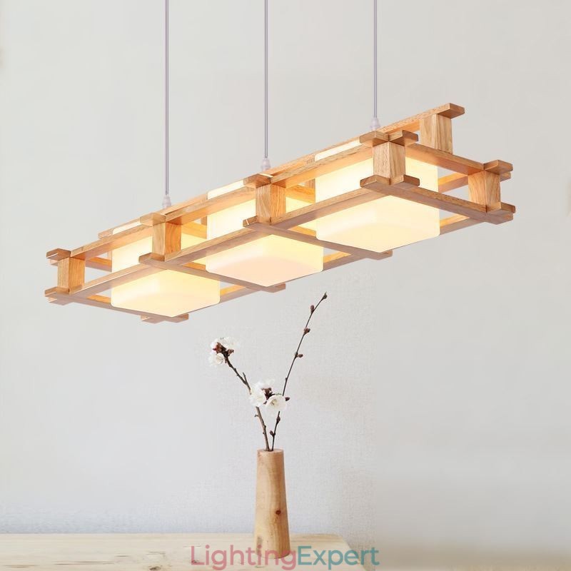 Creative 3 Lights Oak Pendant Lamp Decorative Wood Ceiling Light Cafe