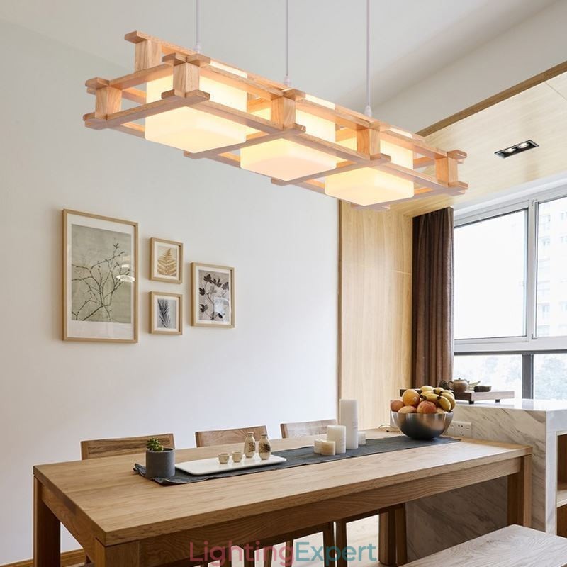Creative 3 Lights Oak Pendant Lamp Decorative Wood Ceiling Light Cafe