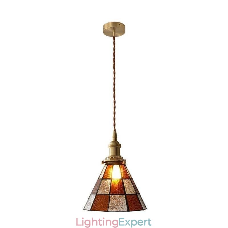 Retro Lattice Glass Pendant Lamp Japanese Style Lighting