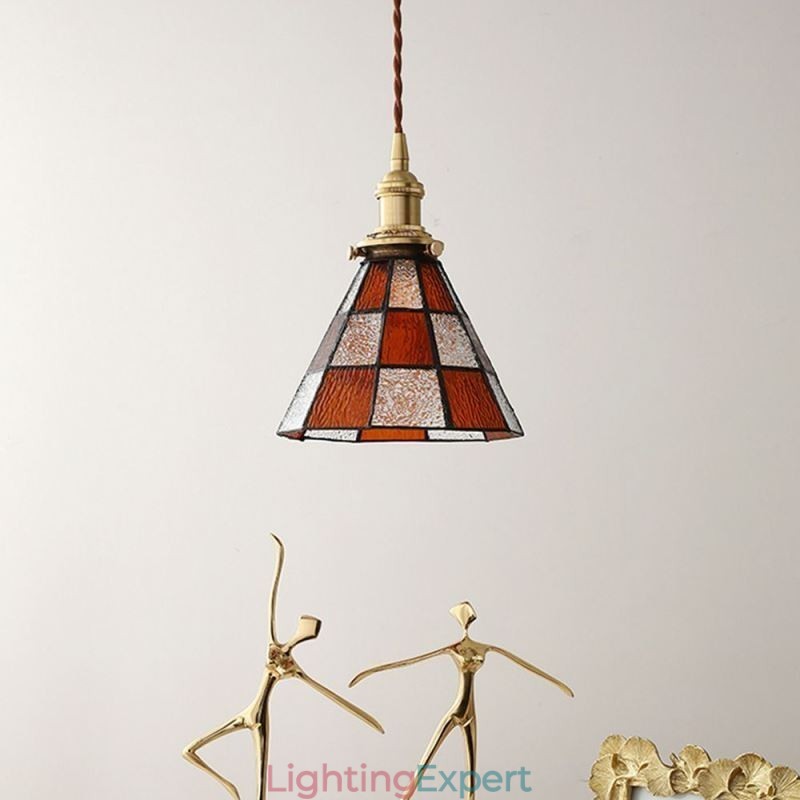 Retro Lattice Glass Pendant Lamp Japanese Style Lighting