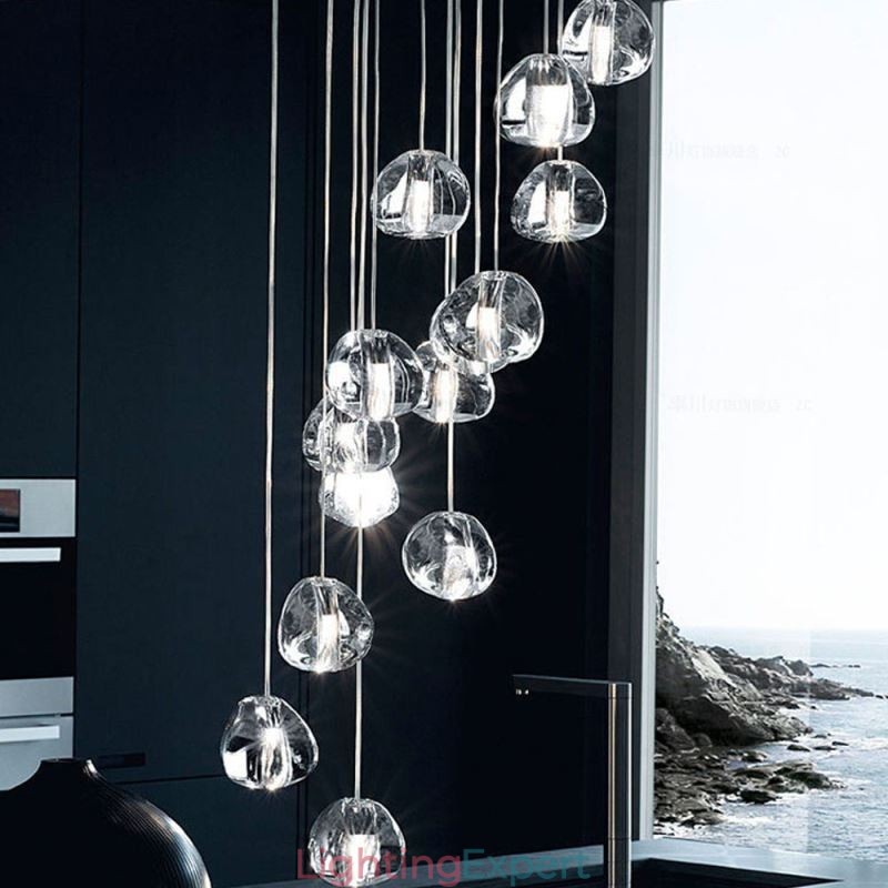 Modern Crystal Cluster Pendant Light Unique Crystal Lamp Shade Duplex Stair