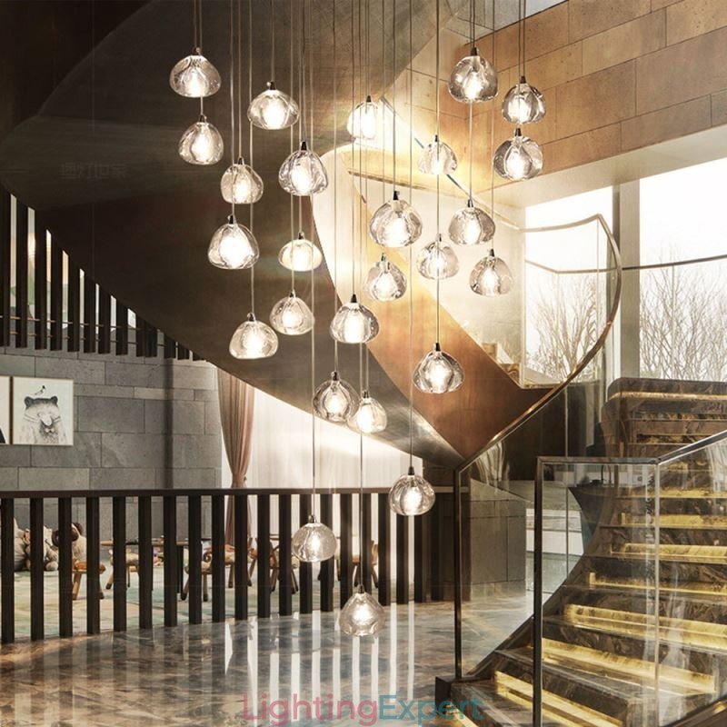 Modern Crystal Cluster Pendant Light Unique Crystal Lamp Shade Duplex Stair