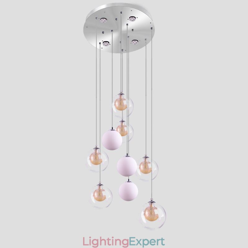 Pendant Light Glass Cluster Ceiling Light Gold Nickel Brushed+Milky Glass Ball