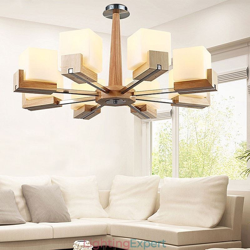 Nordic Wood Pendant Light Glass Lampshade Chandelier