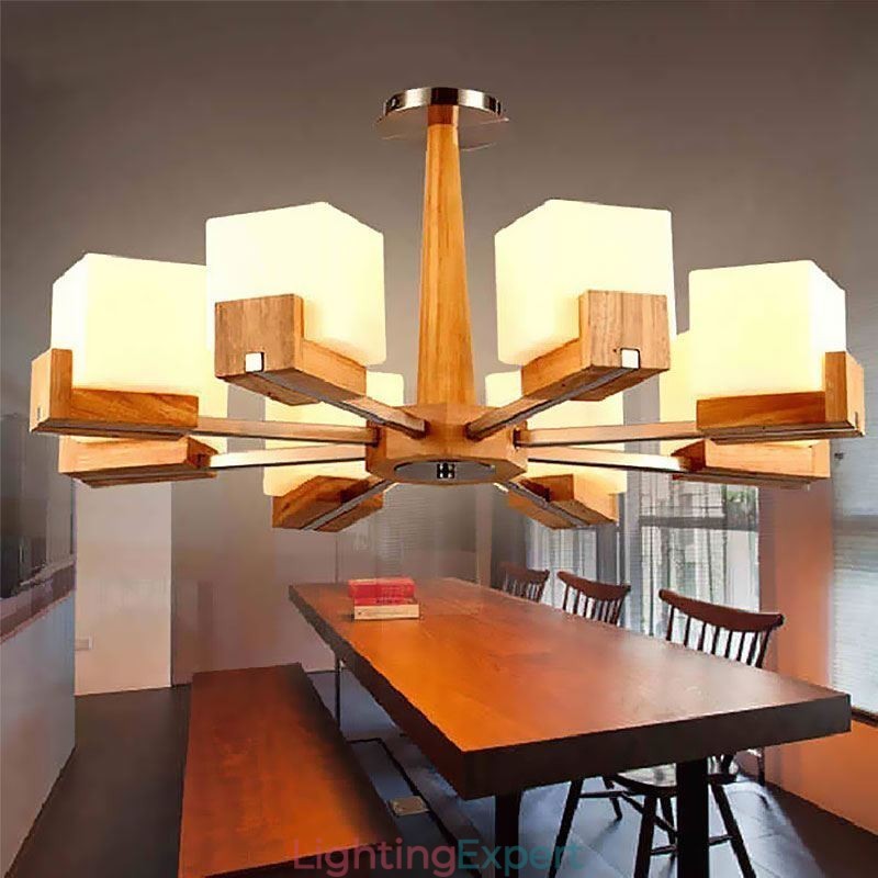 Nordic Wood Pendant Light Glass Lampshade Chandelier