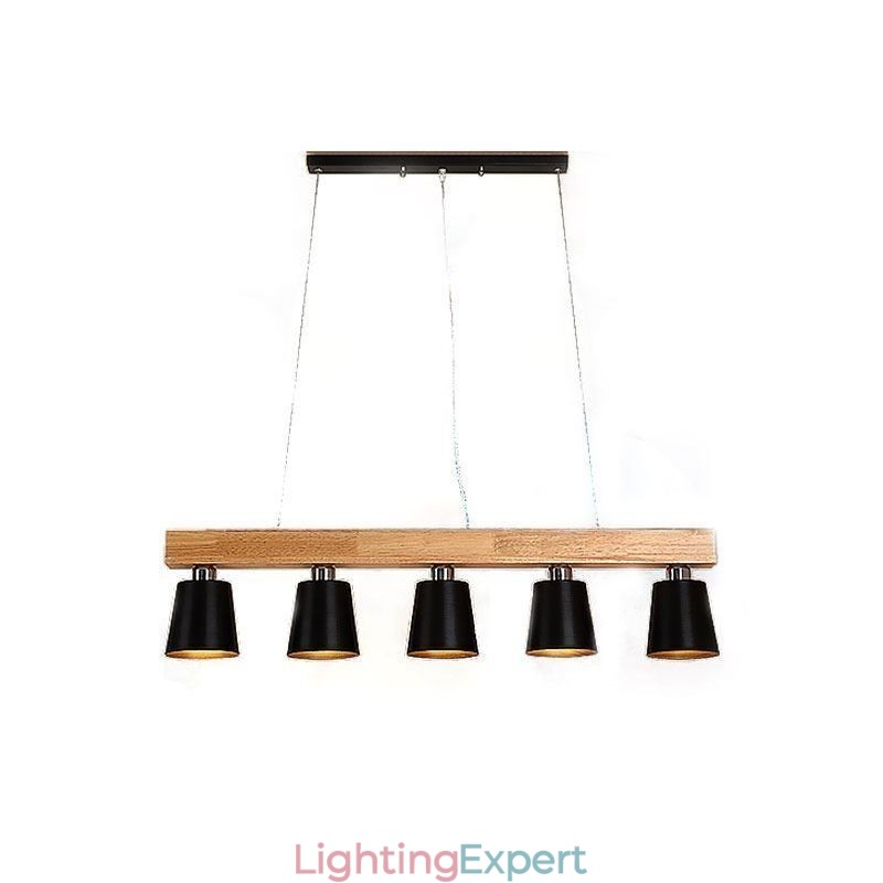 Nordic Wood Chandelier Unique Straight Pendant Light Cafe