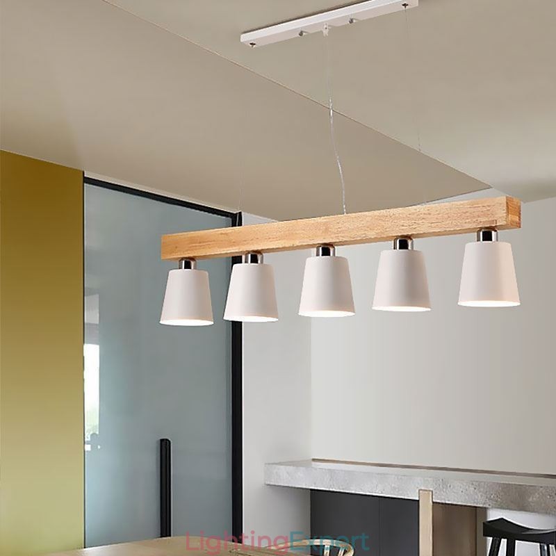 Nordic Wood Chandelier Unique Straight Pendant Light Cafe
