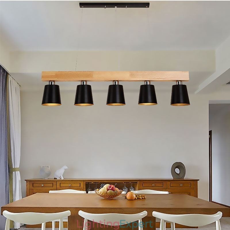 Nordic Wood Chandelier Unique Straight Pendant Light Cafe