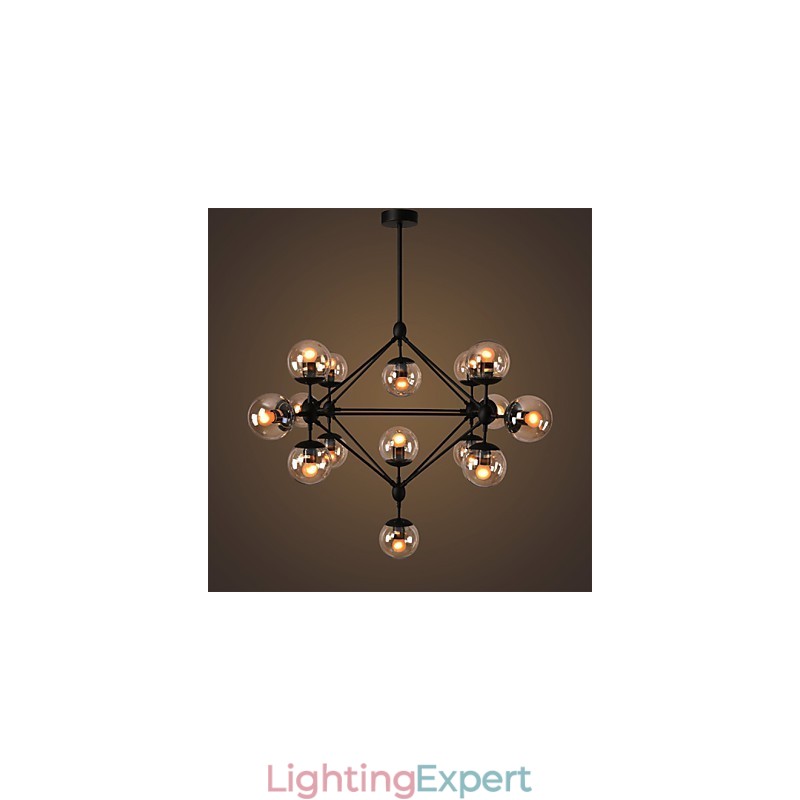 Chandelier 15 Lights Glass Ball Lights Retro Outdoors Garage Metal