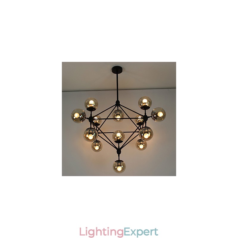 Chandelier 15 Lights Glass Ball Lights Retro Outdoors Garage Metal