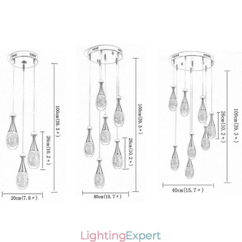Seeded Glass Teardop Cluster Pendant Lighting