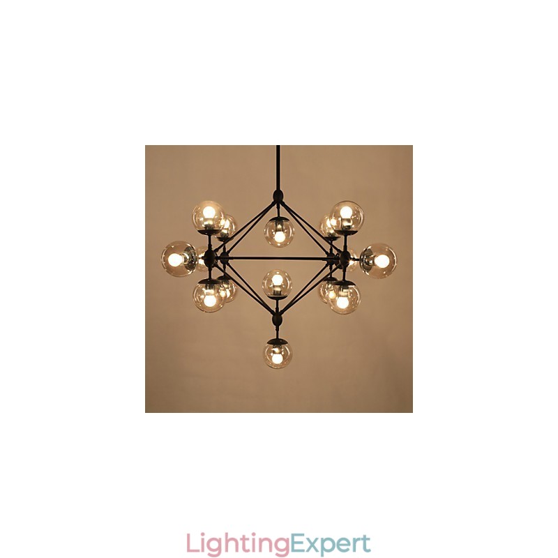 Chandelier 15 Lights Glass Ball Lights Retro Outdoors Garage Metal
