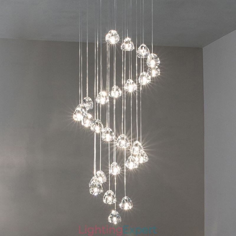 Modern Crystal Cluster Pendant Light Unique Crystal Lamp Shade Duplex Stair