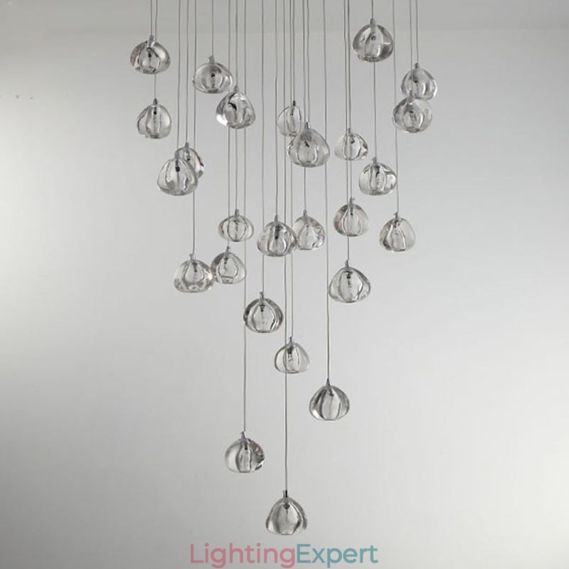 Modern Crystal Cluster Pendant Light Unique Crystal Lamp Shade Duplex Stair