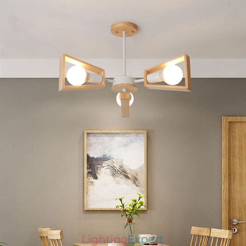 Modern Fan Shaped Chandelier Elegant Wood Pendant Light