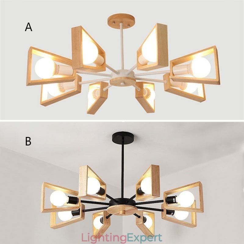 Modern Fan Shaped Chandelier Elegant Wood Pendant Light