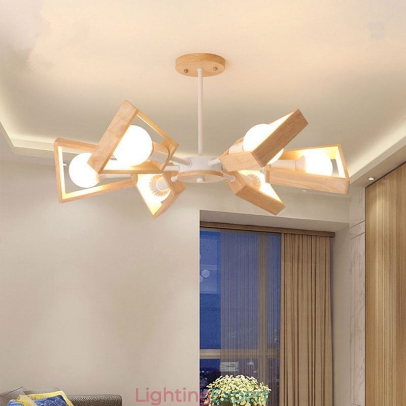 Modern Fan Shaped Chandelier Elegant Wood Pendant Light