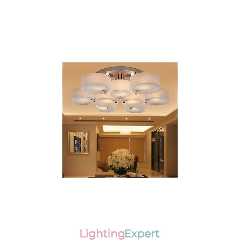 Modern Contemporary Chrome Metal Chandelier Flush Mount
