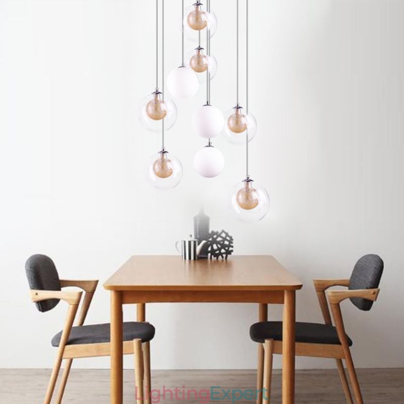 Pendant Light Glass Cluster Ceiling Light Gold Nickel Brushed+Milky Glass Ball