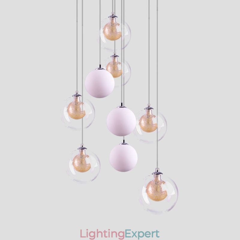 Pendant Light Glass Cluster Ceiling Light Gold Nickel Brushed+Milky Glass Ball